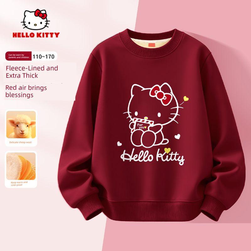 Hellokitty Girls  Fleece Sweatshirt Autumn and Winter 2025 New Pink Cute Little Girl Winter Clothing Kidsren s Clothing Tixibao Wine Red 160 cm