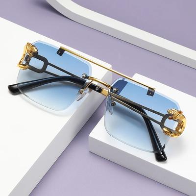 Ochelari de Soare Pătrați Fără Ramă la Modă cu Punte Dublă, Vintage Femei Bărbați, UV400