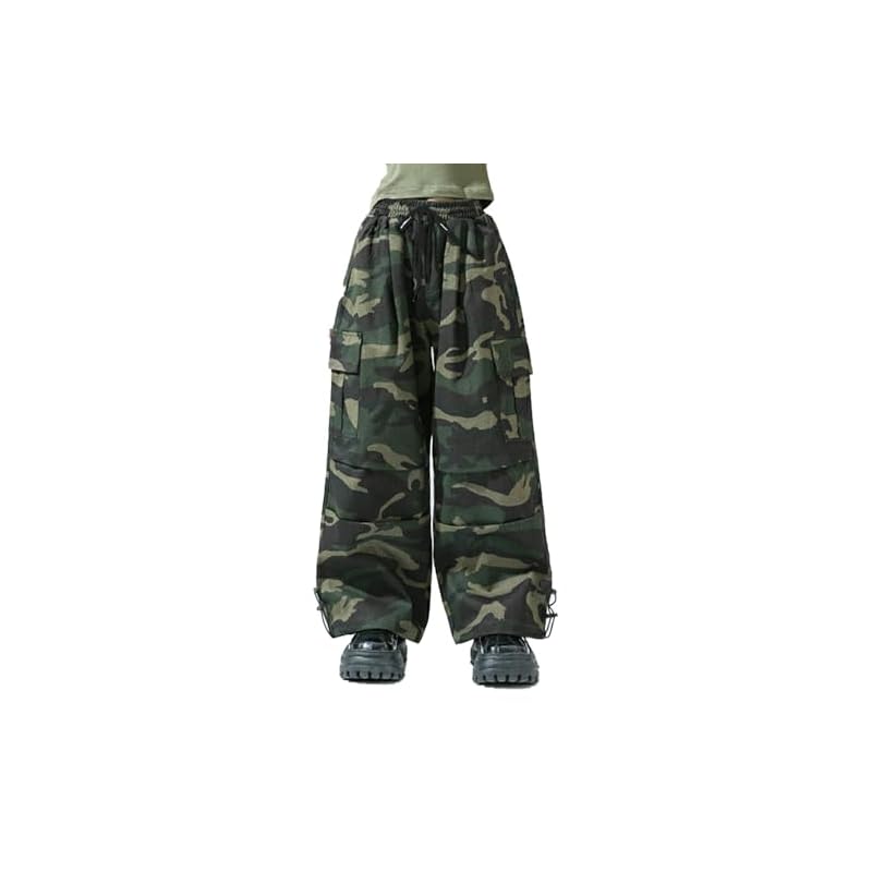 [RDancify] Kids Dance Costume Camouflage Pants Cargo Pants Practice Wear Kids Dance Outfit Green Black Hip Hop Kids Long Length Street Camouflage