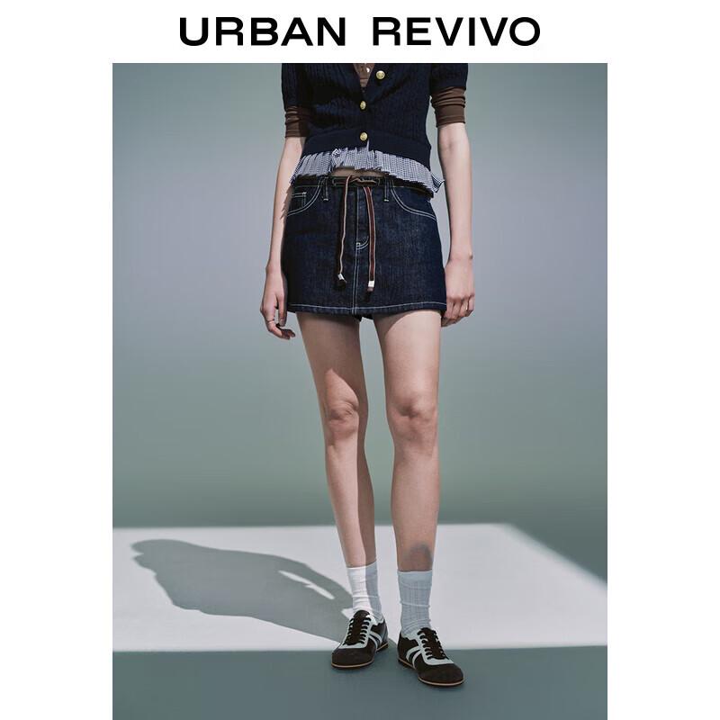 UR Women's 2025 Spring Retro Drawstring Denim Skirt Shorts