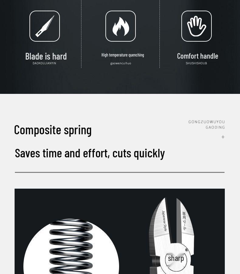 Japanse Multifunctionele Veerondersteunde Diagonale Kniptang voor Bonsai Vormgeving en Draad Knippen