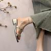 Flip Slippers Women Outwear Summer New Fashion Versatile Square Toe Open Toe Rhinestone Slender Strap Square Heel Sandals