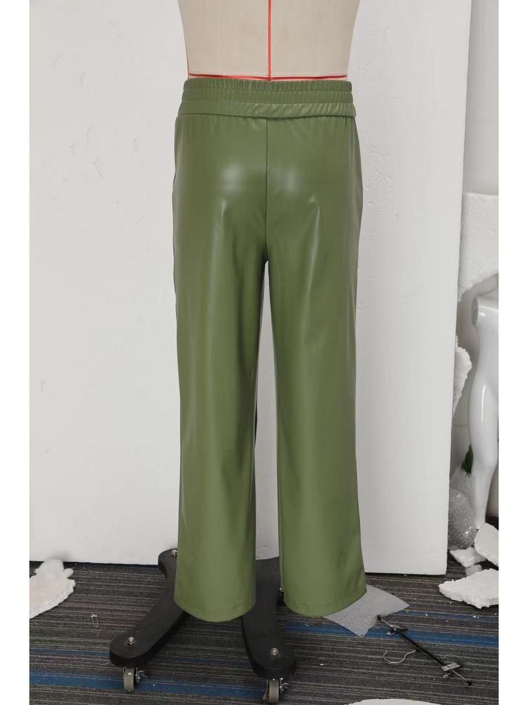 High Waist PU Leather Flare Pants with Waist-cinching & Pockets - 2025 Fashion