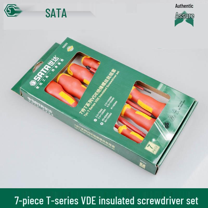 SATA 09303 7-Piece VDE Insulated Screwdriver Set - Phillips, Flathead, Torx