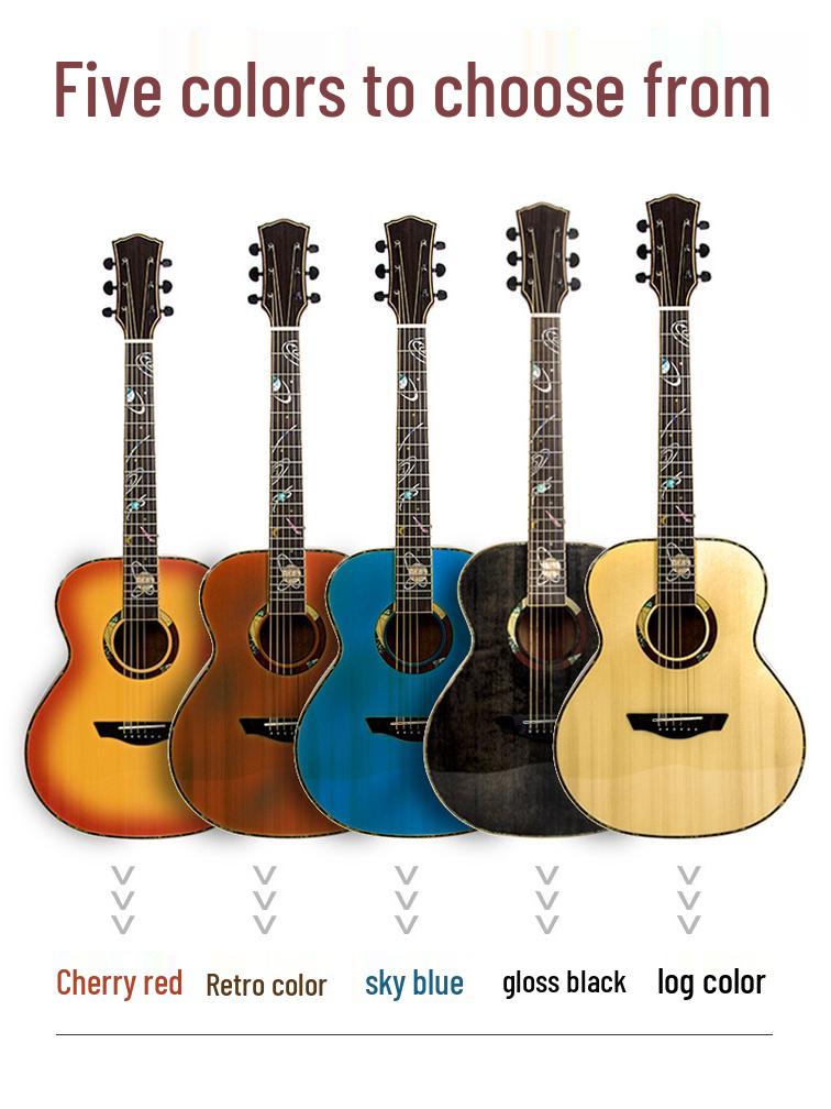 36" Cloud Peach Solid Wood Folk Guitar for Kids, Beginner Travel Guitar