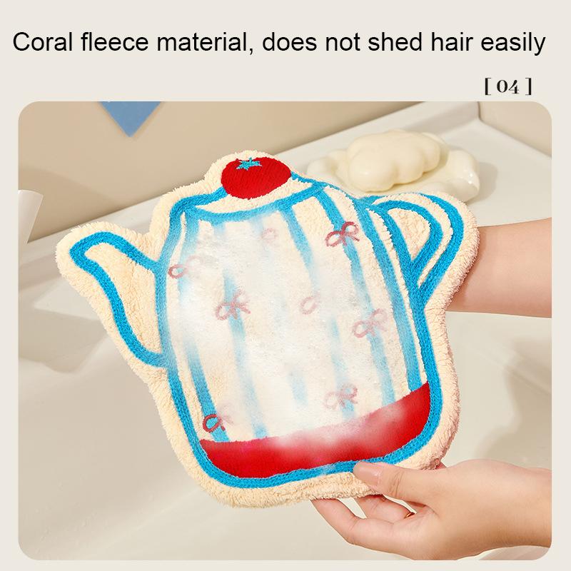 Coral Fleece Hand Towel Kitchen Bathroom Lantern Pattern Hangable Handkerchief Soft Absorbent Decorative Hanging Towel For Daily