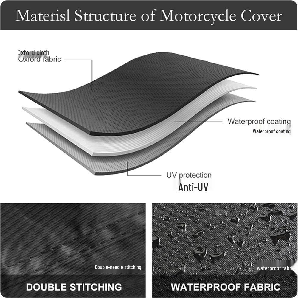 Motorcycle Cover: Thickened 210D Oxford Cloth, Rainproof, Sunproof, Dustproof, & Waterproof.