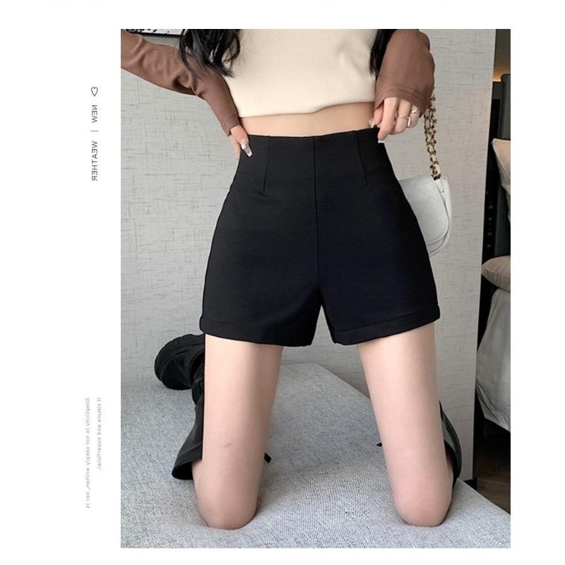 Ψηλόμεσο Σορτς Γυναικείο Άνοιξη και Φθινόπωρο Βασικό Μαύρο Κοστούμι Αμερικάνικο Look Spice Girls Στενή Εφαρμογή Καλοκαιρινό Καυτό Παντελόνι