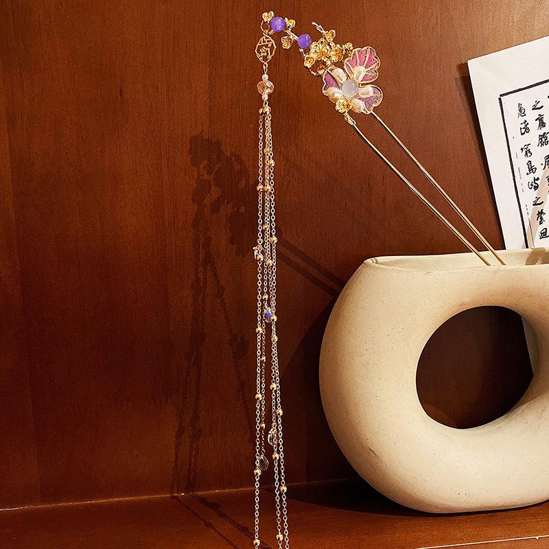 Changyue Ember Ming same diamond-encrusted crystal flower fringed hairpin personalized super fairy hairpin antique Hanfu hair accessories