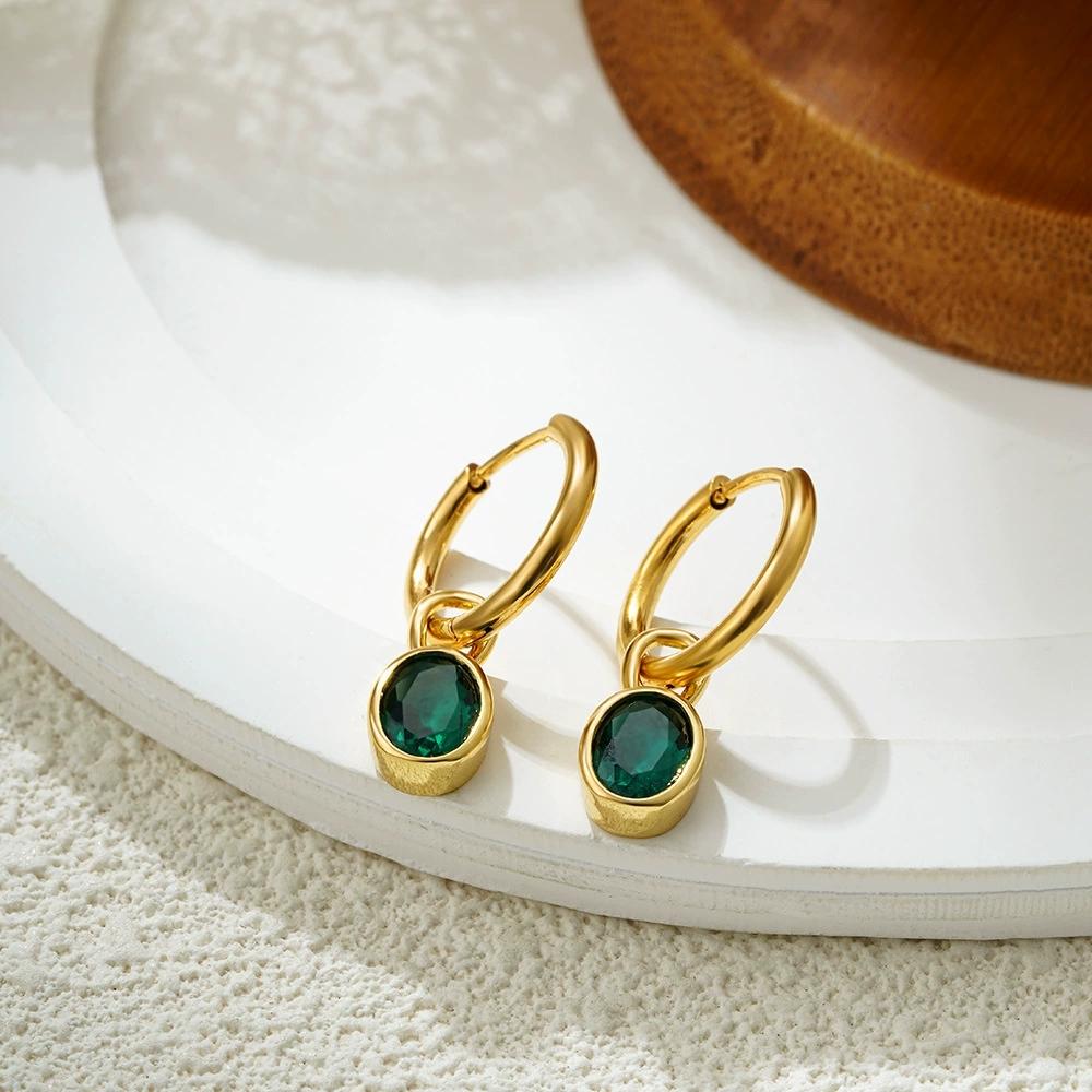 SSeesy Trendy High Quality PVD 18K Gold Plated Tarnish Free Oval Zircon Earrings Stainless Steel Party Engagement Gift