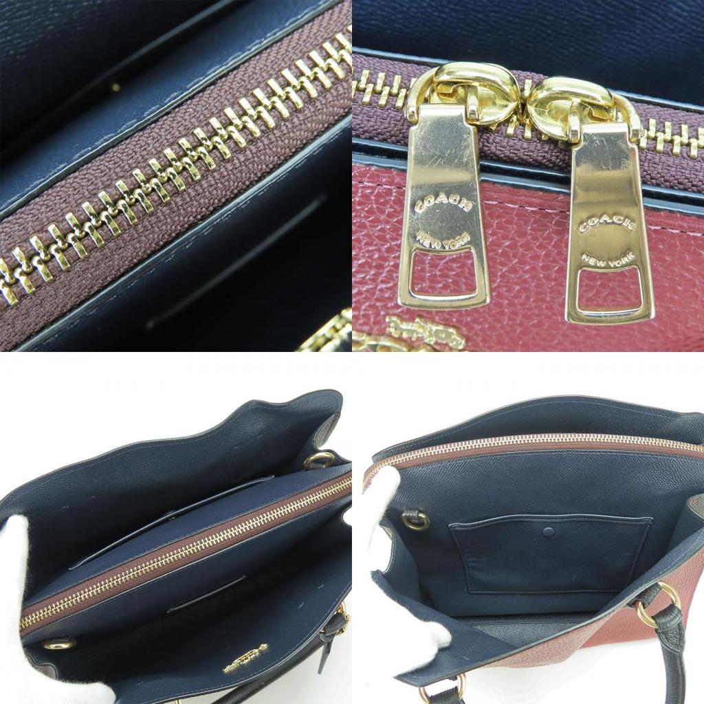Used COACH Handbag Channing Carryall 76089 Leather Bordeaux Black 2WAY