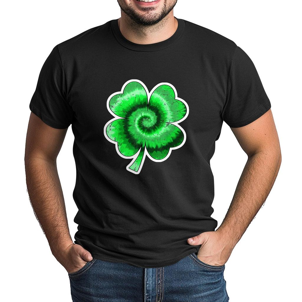 St. Patrick's Adult Green Crew-neck Short-sleeved Printed Green Three-leaf T-shirt