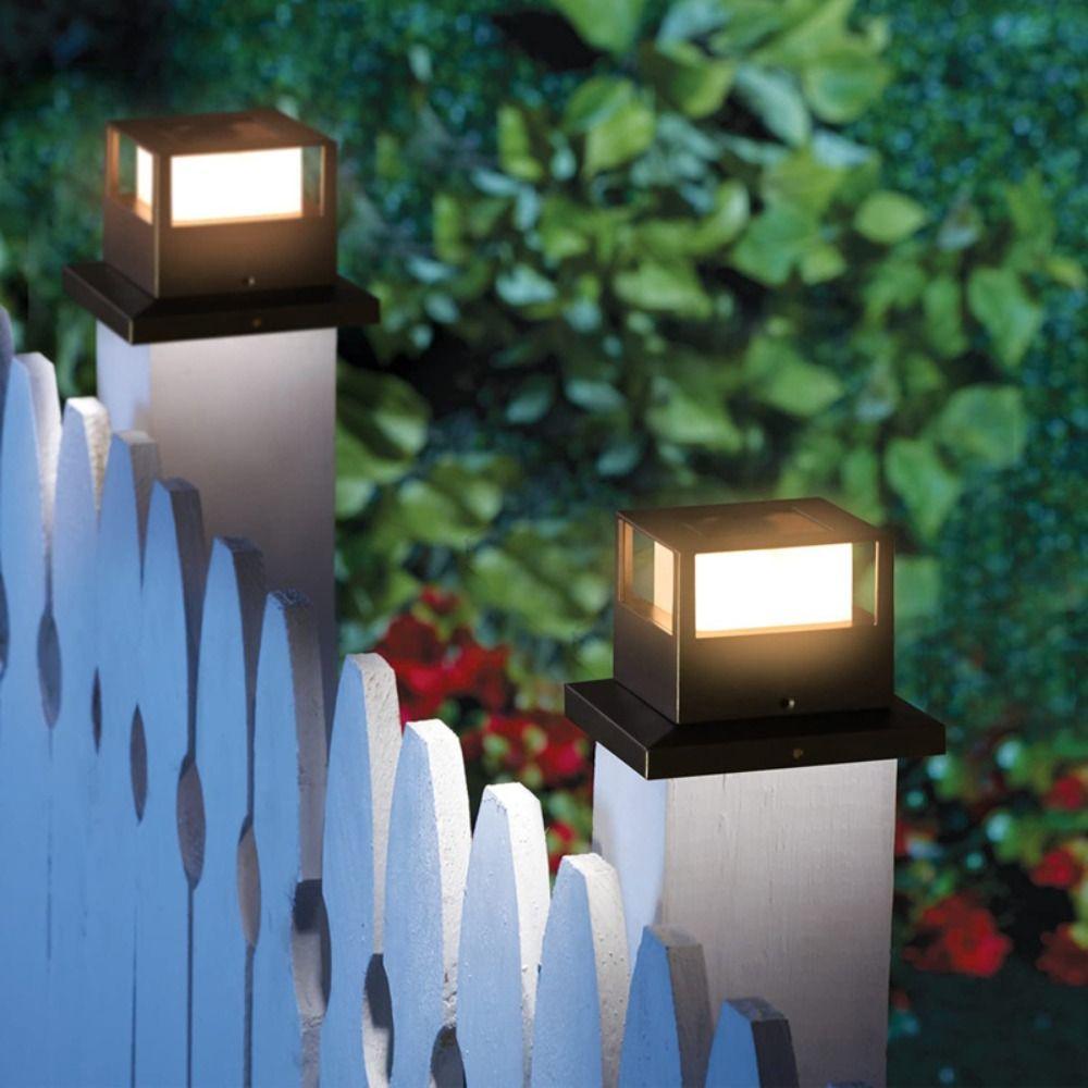 Waterproof Solar Column Light Square Fence Post Light Deck Cap Fence Gate Pillar Lamp Fence Gate