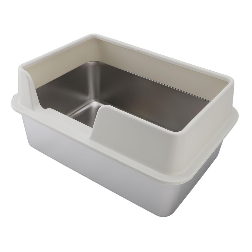 Stainless Steel Litter Pan Splash Proof Large Open Top High Side Litter Pan with Scoop