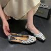 Shallow mouth niche ladyshoes women's 2025 new pleated square head single shoes women's summer wear versatile flat-soled grandma shoes women