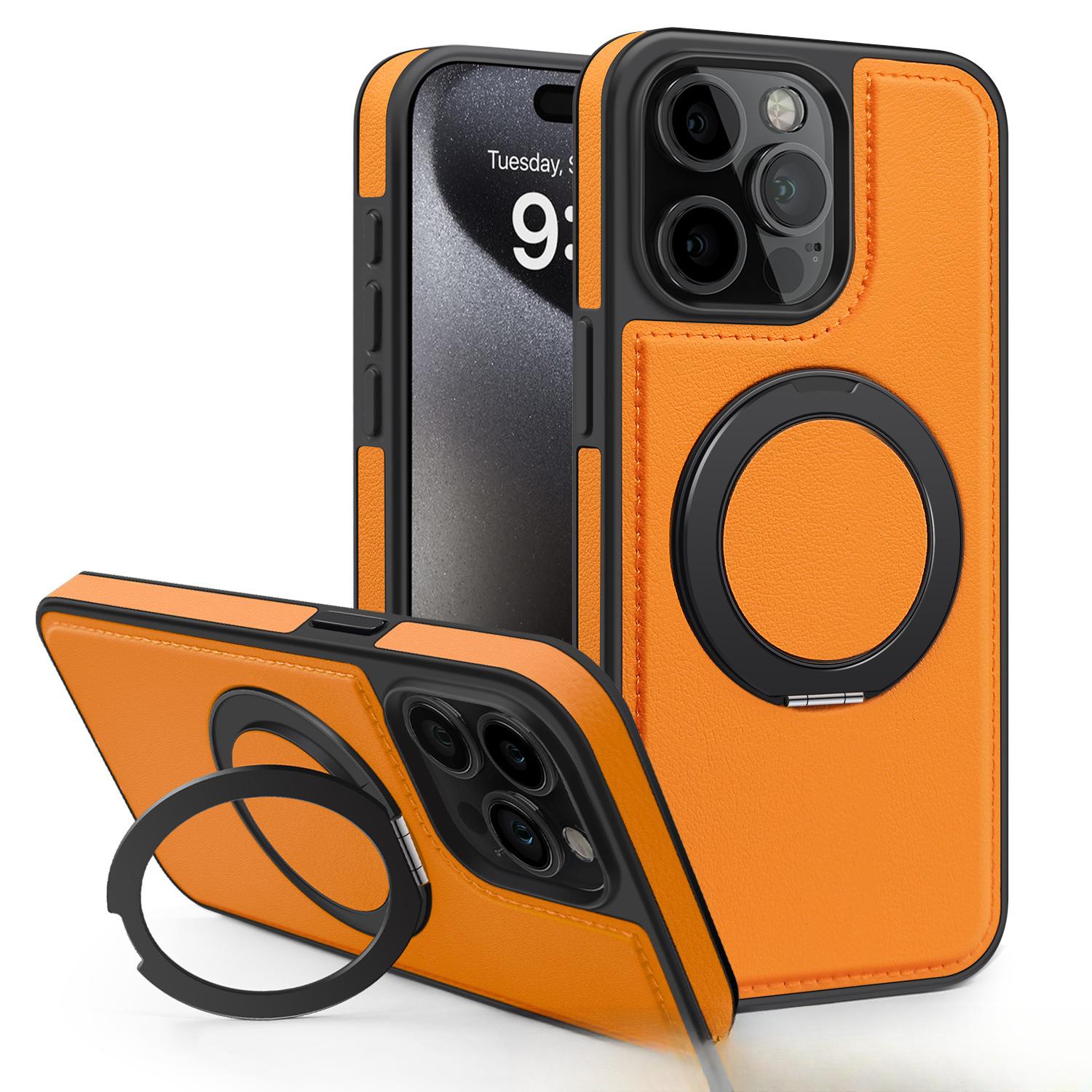 

Вращающийся кожаный чехол с магнитной подставкой подходит для iPhone 16E, высококачественных кожаных чехлов для бизнес-телефонов и Apple 15. iPhone 16E оранжевый