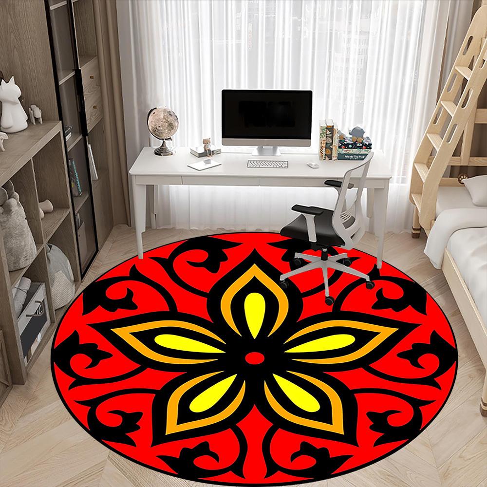 1PC Floral Mandala Pattern Chair Carpet for Office Non-Slip, Lightweight, Machine Washable Rug for Office, Sleeping, Room - Holiday DecorPol