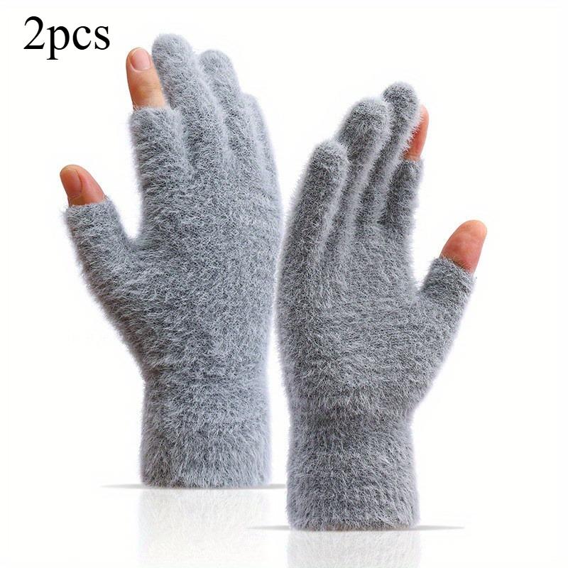 

2pcs Black Gray Women s Winter Warm Fingerless Gloves for Writing and Touch Screen Use Casual Outings Winter Gloves серый