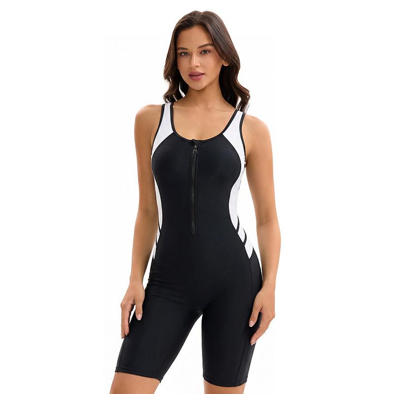Sports swimsuit women s one-piece five-point pants conservative color matching racing swimsuit S