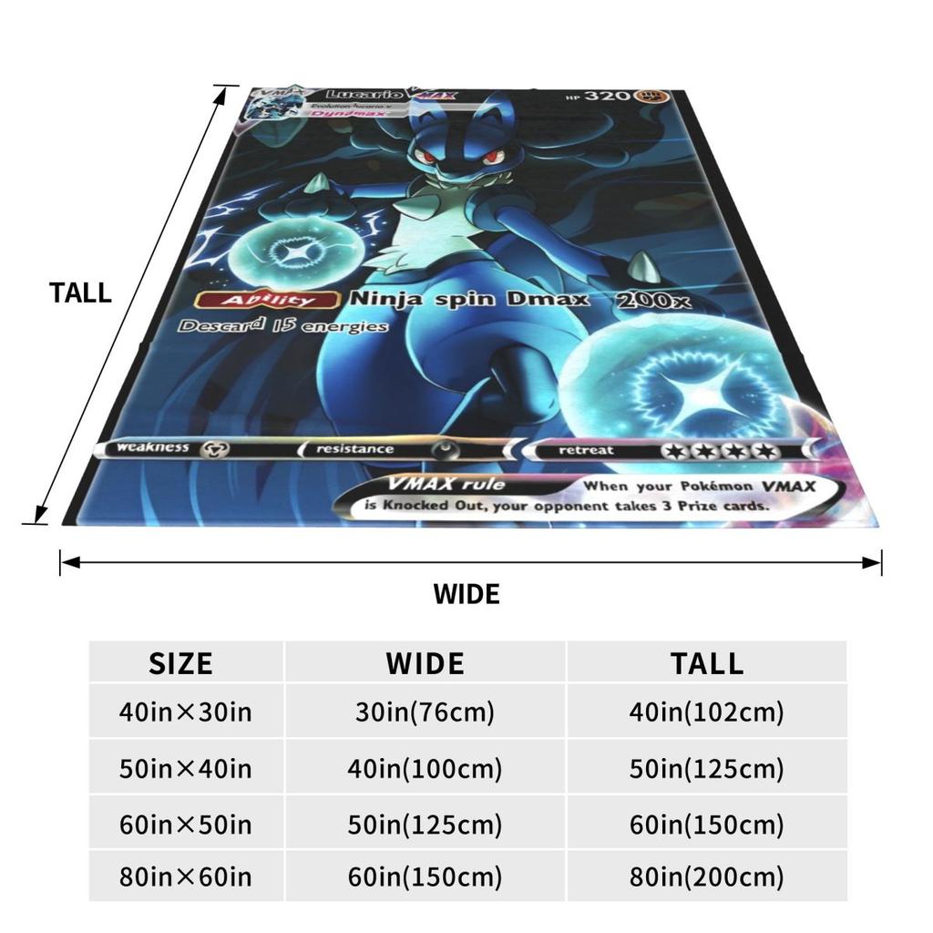 Coperta in flanella con motivo Pokémon Anime Card Lucario, copriletto per divano letto, ideale per l'arredamento di casa, tendenza street.