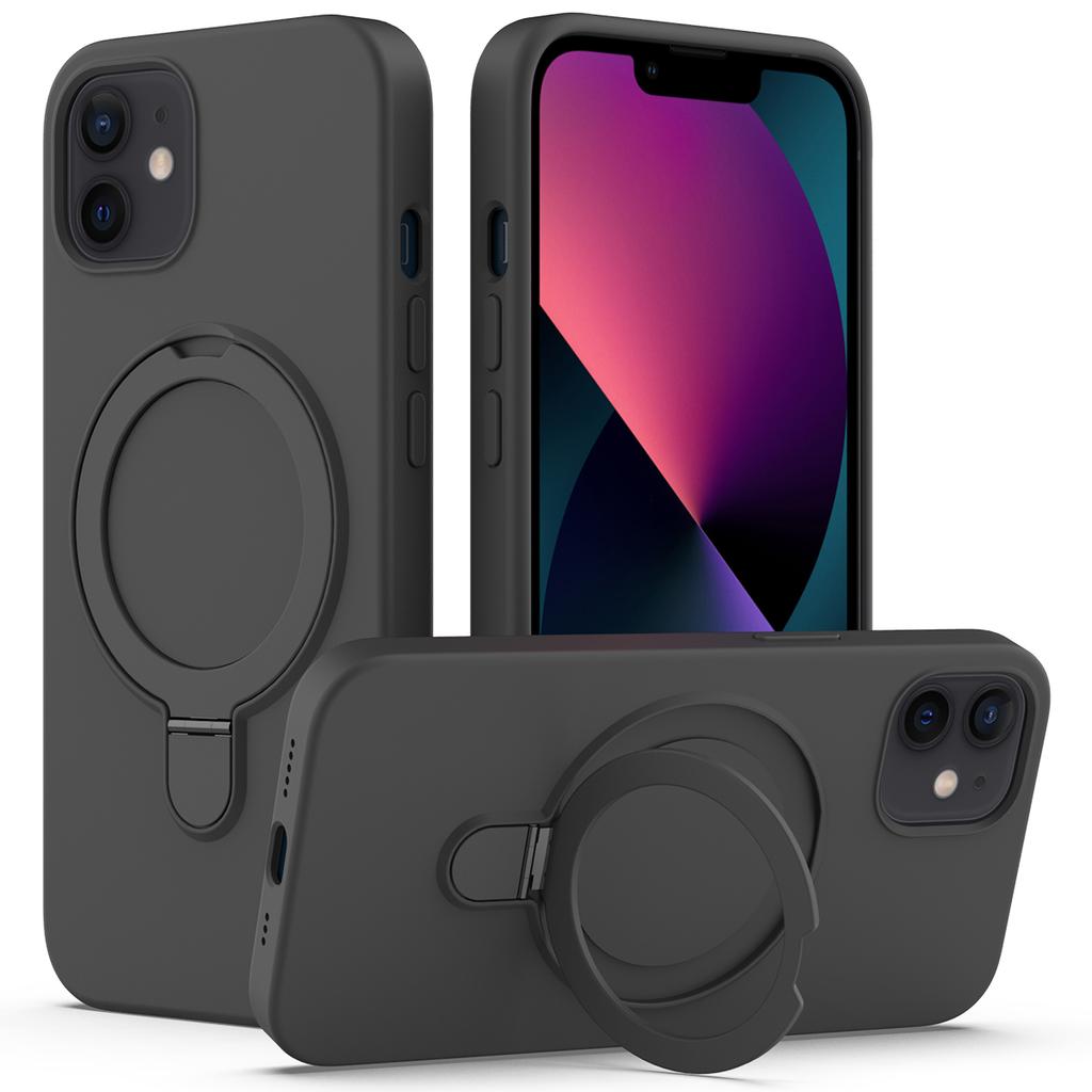 For iPhone 11 Magnetic Case with Ring Kickstand PC+Silicone Drop-Proof Phone Cover