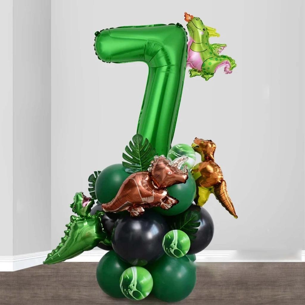 25 Stück grünes Dschungel-Dinosaurier-Digitalset für Jungen-Geburtstagsparty-Dekoration Nummer Ballonsäule Tyrannosaurus rex Feuerdrache