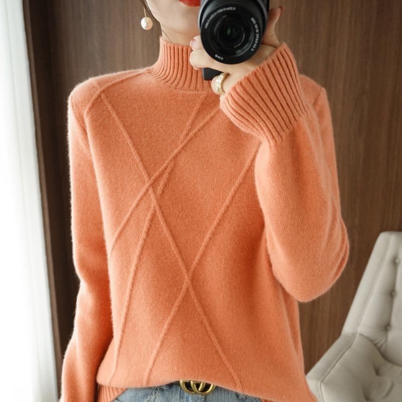 Autumn and Winter New Knitted Inner Thickened Pullover New Sweater Loose Long-sleeved Semi-turtleneck Bottoming Shirt Women