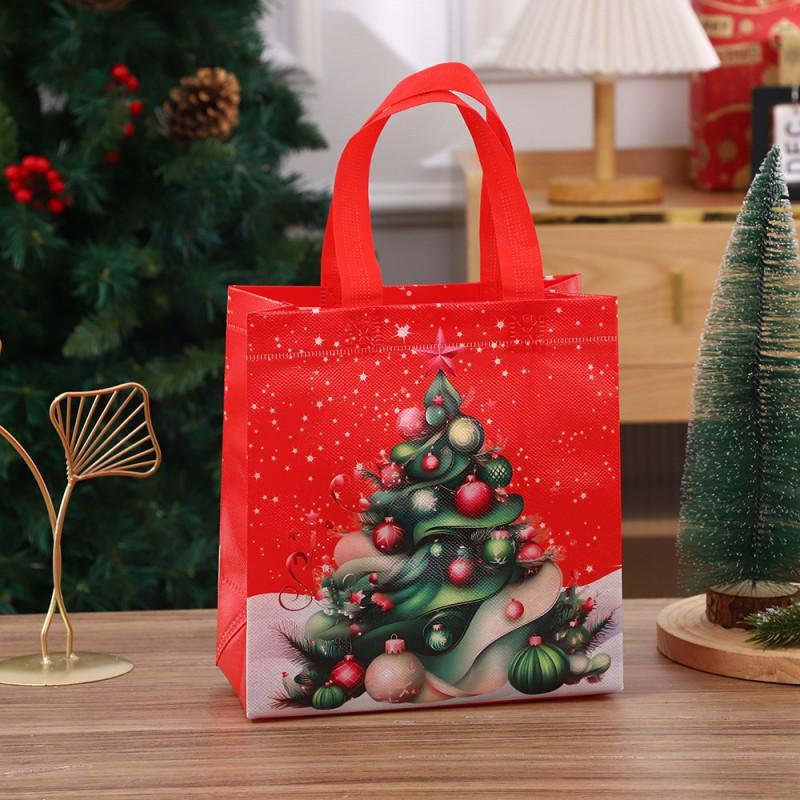 Nonwoven Candy Gift Bag Christmas Holiday Party Favor Handheld Treat Pouch Red Cartoon Design