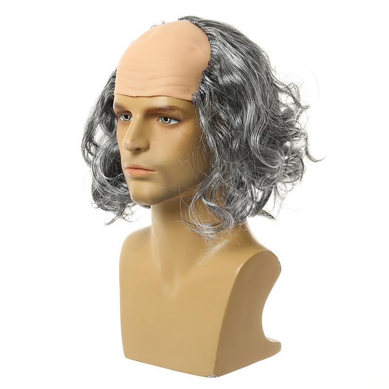 Halloween Cosplay Grandpa Artificial Synthetic Wig Props Funny Dress Up Bald Old People White Short Hair Headgear