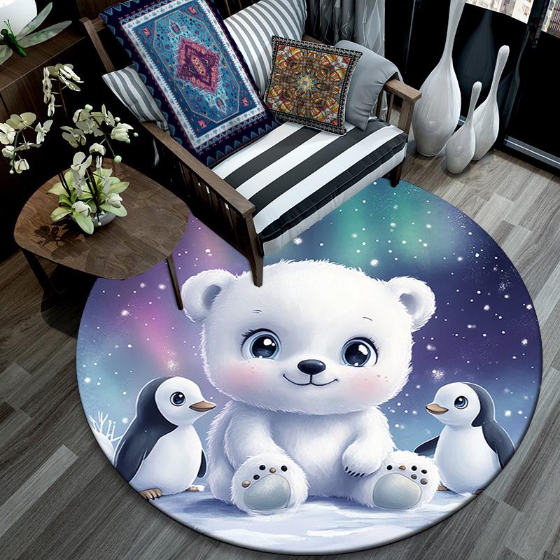 Polar Bear Round Area Rug,Carpet Rug for Living Room Bedroom Sofa Playroom Decor,Non-slip Floor Mat