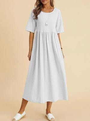Robe ample en chanvre et coton pour femme Longueur moyenne Grande taille Col rond Manches courtes