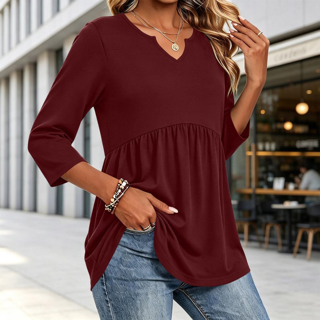 Women's Fashion Casual V-Neck Three-Quarter Sleeve Shirt