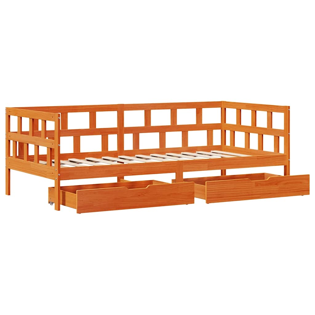 Daybed with Drawers Wax Brown 80 x 200 cm Solid Pine Wood