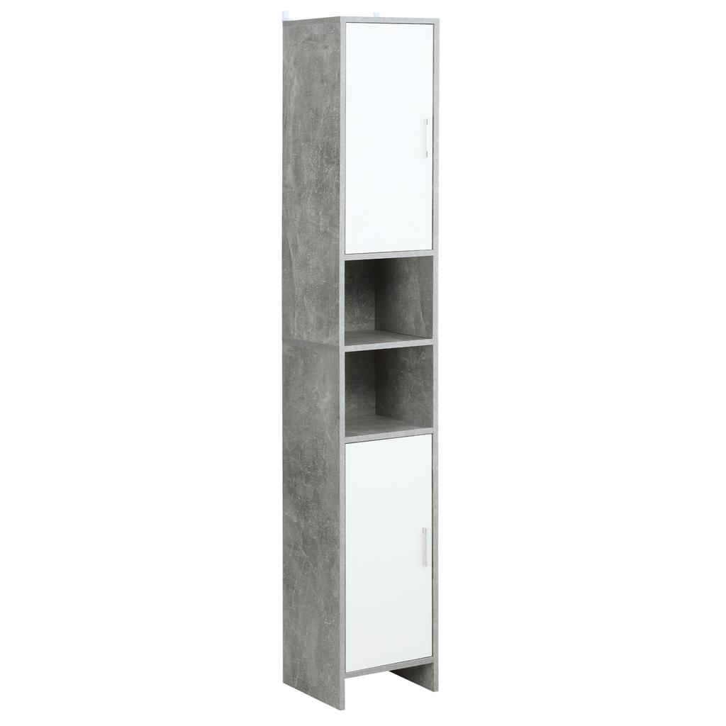 Bathroom Column With 2 Cabinets And 2 Open Compartments In Cement Effect Wood 30x30x180cm
