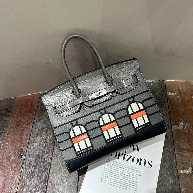 Kleines Haus High-End Rindsleder Krokodilmuster kontrastierend Platin Tasche neue Mode Schulter Umhängetasche Handtasche