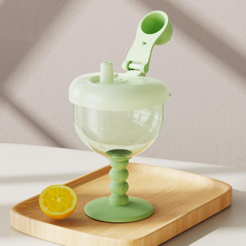 Cute No-Spill Goblet Cup with Lid Plastic Sippy Cup with Measuring Marks Drinking Cup for Toddlers