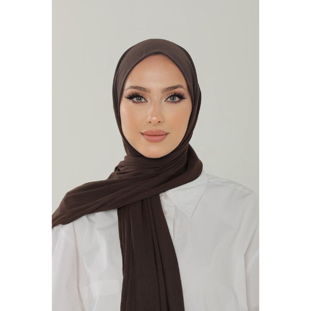 Șal negru din bumbac pieptănat de lux - șal hijab din lycra din jerseu pentru femei