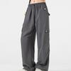 Damen Elastische Hose mit Hohem Bund Lässige Passform Weites Bein Lange Hose Hose mit Taschen
