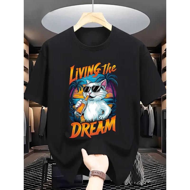 Men s Summer Short Sleeve T-Shirt with Letter Print - Casual Round Neck Breathable Opaque Fabric S чёрный