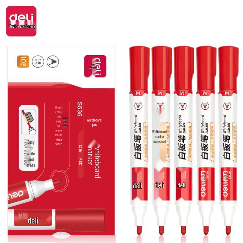 Deli S536 Refillable Whiteboard Marker Pen Set, 10-Pack