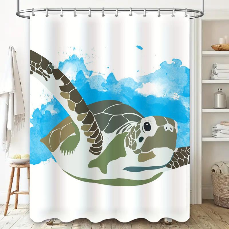 Waterproof Shower Curtain with Sea Turtle Print: Ideal for Adding a Touch of Marine Life Decor In Your Bathroom This Detailed Ti