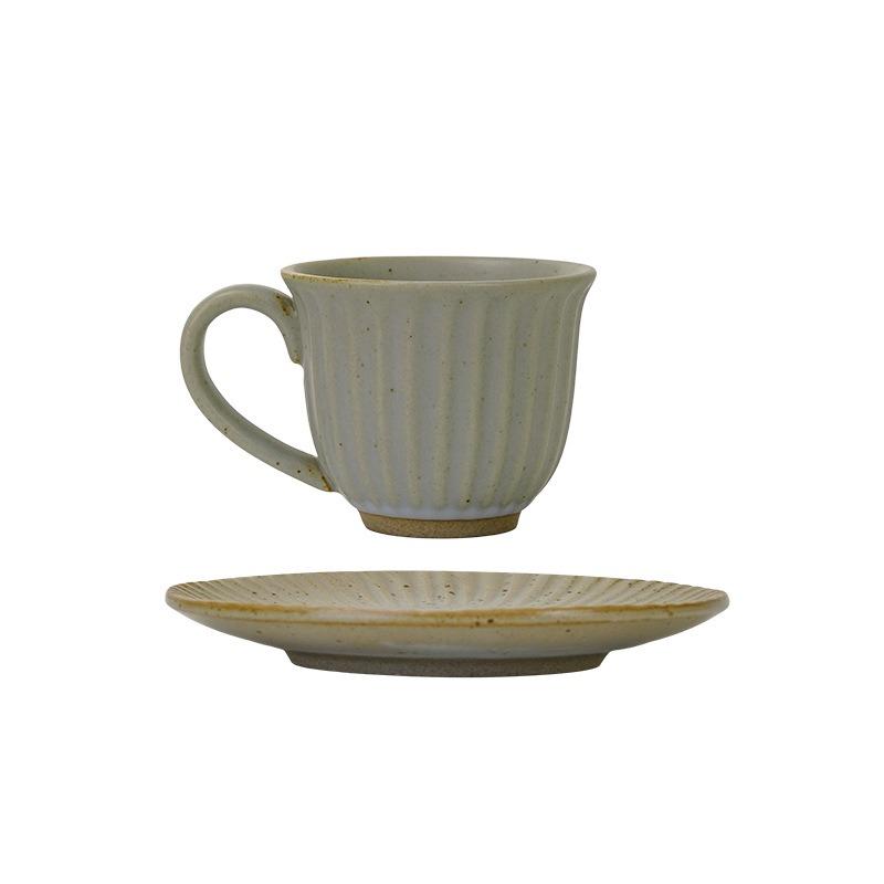 

A Set of Cups and Plates Coffee Cup Retro Style Ceramic Striped Office Afternoon Tea Coarse Pottery Drinking Water Milk Cup 200-400ml света кофе
