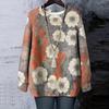 Women's Floral Print Round Neck Long Sleeved T-shirt Sweatshirt Top