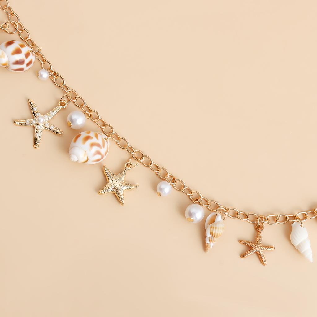 Bohemian Sommer Strand Muschel Hüftkette. Strandurlaub Imitation Edler Meeresstern Meerschnecke Anhänger Körperkette