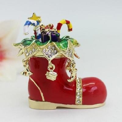 Artistic Enamel Christmas Boot Ornament With Spacious Interior Holiday Decoration Gift For Family Friend And Event