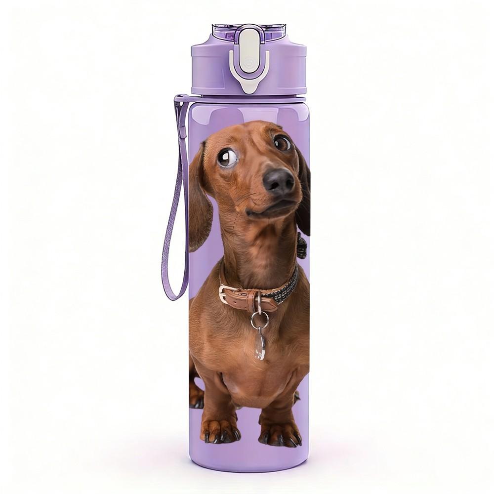 1PC Brown Standing Dog Print 750ml Color Plastic Sports Water Bottle Leakproof Flip Straw Lid Suitable for Sports Office Home Use