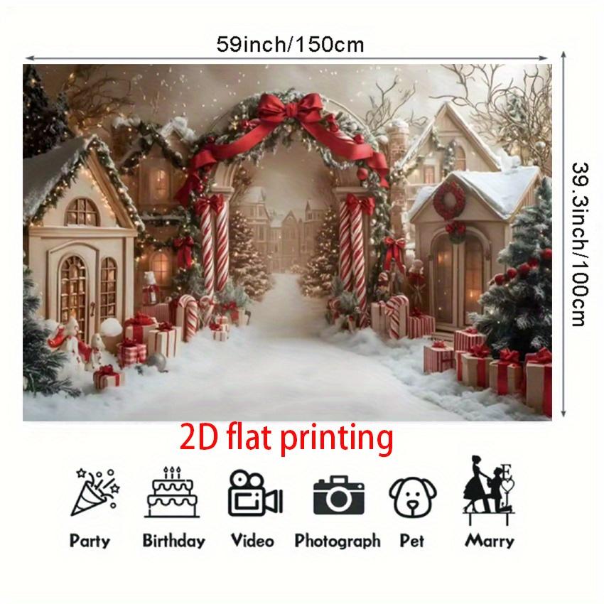 2D plane, winter wonderland Christmas Village background and snow house, twinkling lights and snow-covered trees 100x150cm