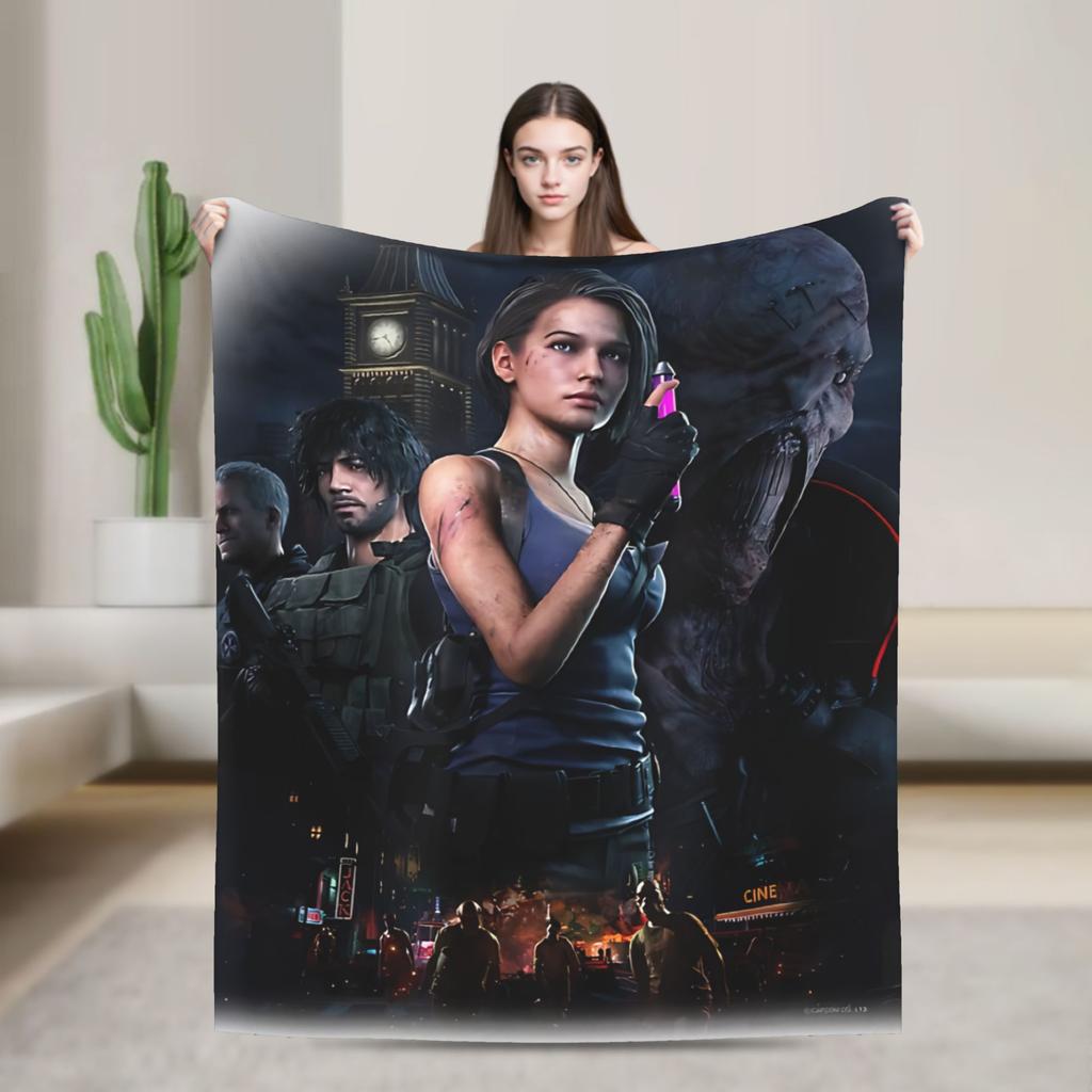 Leon Kennedy Blankets Resident Video Game Eviled Flannel Vintage Soft Throw Blanket for Home Spring/Autumn