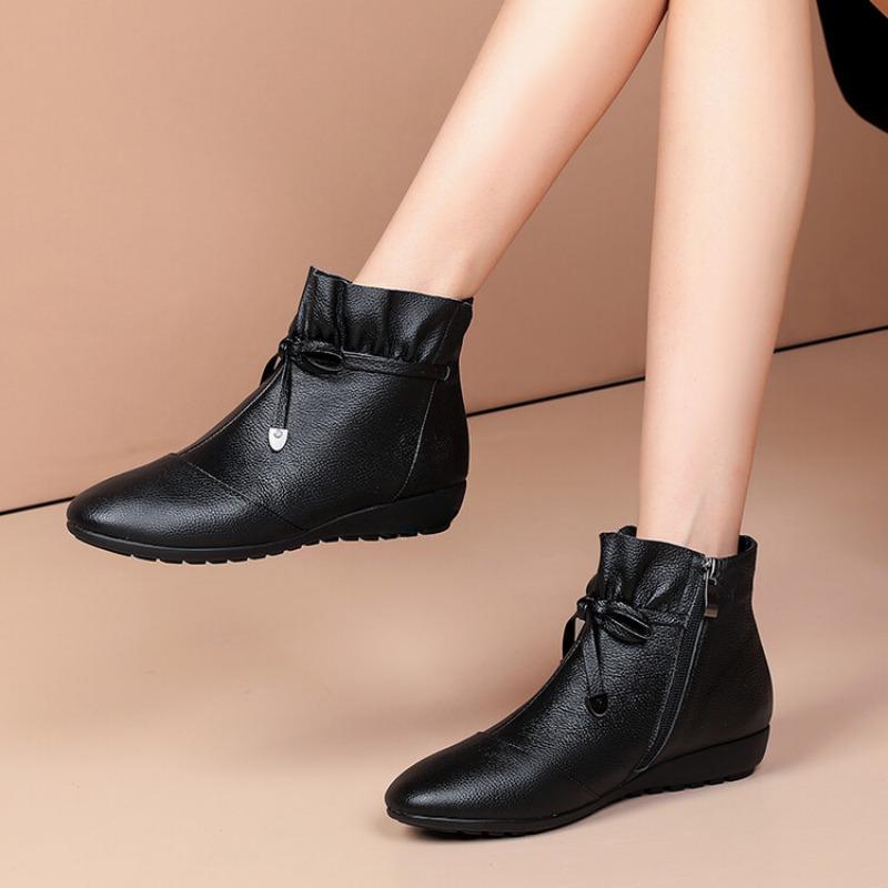 Fashion Women's Autumn Winter New Bow Solid Color Short Boots European American 2024 Fashion Size 34-44 3cm Thick Sole Ankle Boots