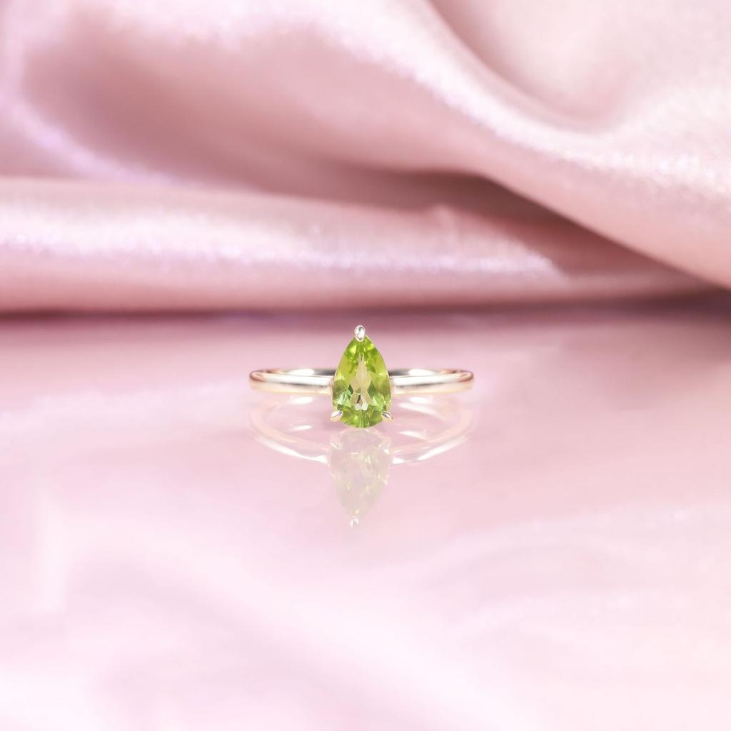 Simple 1 Carat Ring S925 Sterling Silver Inlaid With Natural Olivine Garnet Water Drop Pear-Shaped Small Fresh Ring For Women